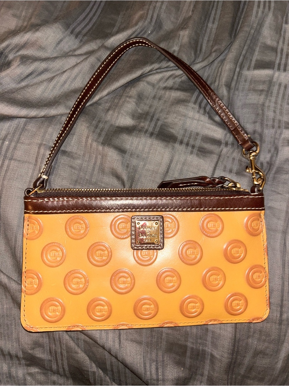 Dooney & Bourke Chicago Cubs Embossed Leather Wristlet with Brown Trim